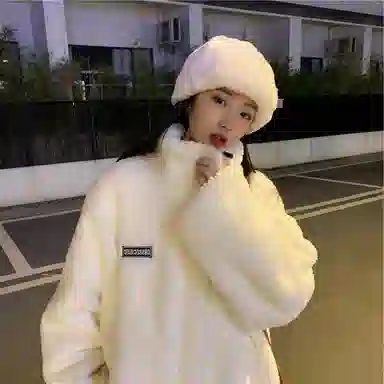 棉购 秋冬韩版质感纯色舒适百搭绒感外套 女款 白色