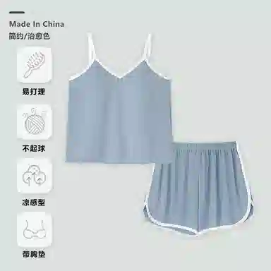 棉购 带胸垫薄款凉感家居服纯欲风无袖上衣三分裤睡衣套装 女款
