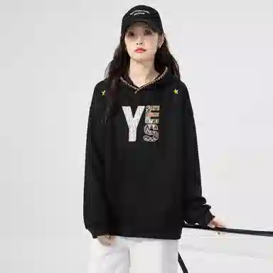 棉购 连帽刺绣潮流加绒春秋薄款宽松慵懒冬季加厚长袖上衣外套卫衣男 女款