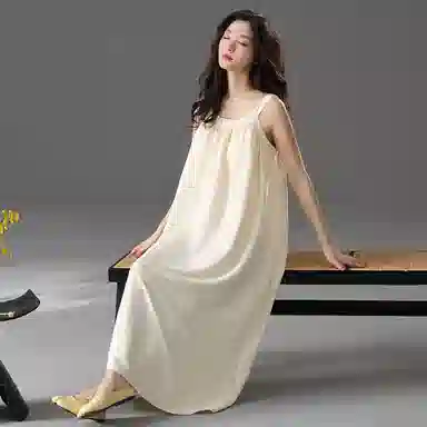 棉购 纯色简约带胸垫无袖睡裙 女款
