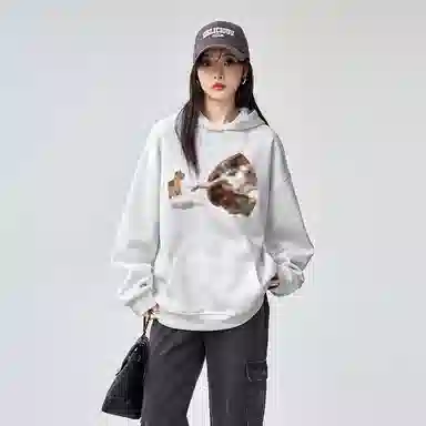 棉购 加绒加厚百搭潮流印花美式学生卫衣 女款
