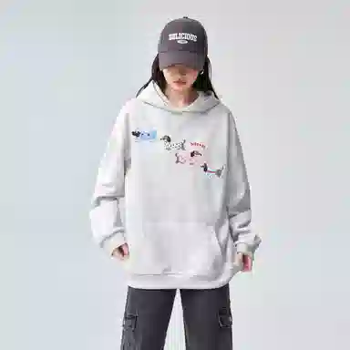 棉购 卡通魔术贴绣花春秋薄款刺绣连帽秋冬加绒加厚学生重磅慵懒风宽松外套卫衣 女款