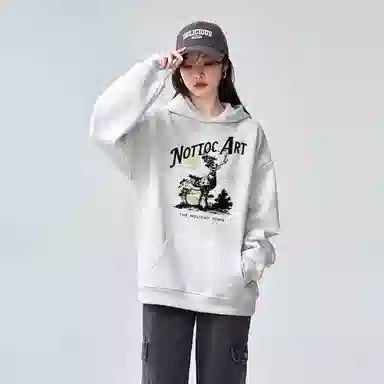 棉购 美式复古连帽宽松连帽春秋上衣街头学院风原创百搭基础款潮流时尚加绒保暖卫衣男 女款