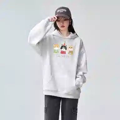 棉购 连帽秋冬季加绒加厚百搭潮流印花美式学生上衣服外套卫衣 女款