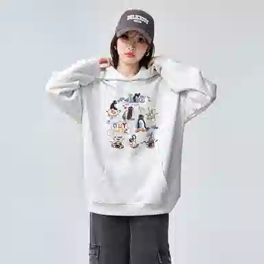 棉购 春秋刺绣薄款连帽秋冬加厚学生纯棉美式重磅慵懒风宽松外套卫衣 男女同款