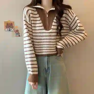 棉购 拉链毛衣宽松外穿打底洋气设计感小众长袖针织衫 女款