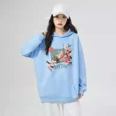 棉购 连帽加绒加厚百搭时尚个性韩版潮流休闲印花图案卫衣 女款