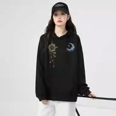 棉购 连帽秋冬季加绒加厚百搭潮流印花美式学生上衣服外套卫衣 男女同款