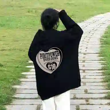 棉购 美式慵懒风卡通印花宽松连帽小众风格长袖卫衣 男女同款 黑色