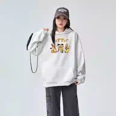 棉购 连帽印花加绒加厚学生卡通重磅宽松上衣卫衣 女款