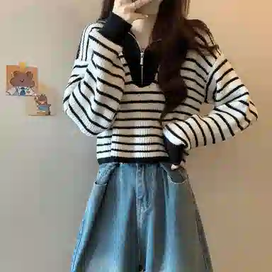 棉购 拉链毛衣宽松外穿打底洋气设计感小众长袖针织衫 女款
