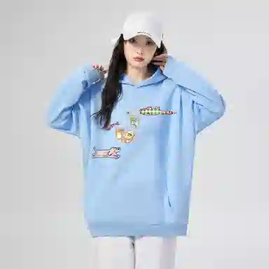 棉购 连帽薄款卡通个性时尚舒适潮牌学生美式卫衣 女款