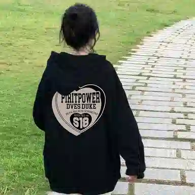 棉购 美式慵懒风卡通印花宽松连帽小众风格长袖卫衣 男女同款 黑色