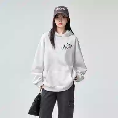 棉购 时尚玫瑰花纹设计连帽加绒加厚百搭休闲潮流卫衣 女款
