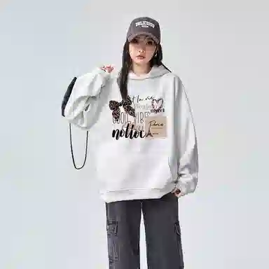 棉购 美式连帽加绒加厚外套学生舒适休闲百搭个性印花卫衣 女款