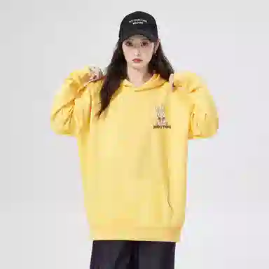 棉购 连帽设计感兔子印花宽松重磅简约时尚长袖卫衣 女款
