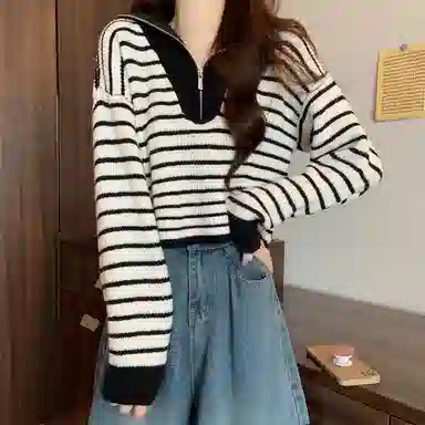 棉购 拉链毛衣宽松外穿打底洋气设计感小众长袖针织衫 女款