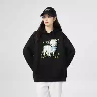 棉购 薄款连帽宽松韩版学生口袋套头通勤长袖卫衣 女款