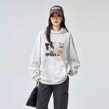 棉购 美式连帽加绒加厚外套学生舒适休闲百搭个性印花卫衣 女款