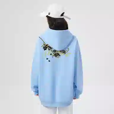 棉购 重磅黑金仿刺绣潮流连帽宽松加绒加厚中国风花卉印花上衣长袖卫衣 男女同款