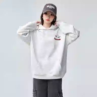 棉购 魔术贴绣花重磅刺绣连帽卡通秋冬季加绒加厚慵懒风宽松外套卫衣 男女同款
