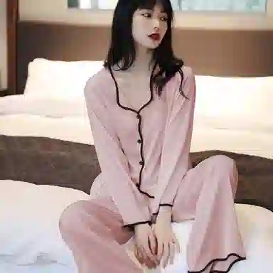 棉购 法式浪漫居家服冰丝高级性感长袖长裤睡衣套装 女款