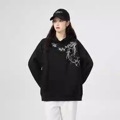棉购 国风竹林万针刺绣精致潮流时尚休闲百搭宽松绣花卫衣 男女同款