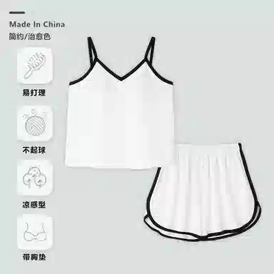 棉购 带胸垫薄款凉感家居服纯欲风无袖上衣三分裤睡衣套装 女款