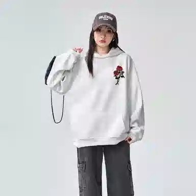 棉购 连帽宽松高街美式重磅玫瑰花卉卫衣 女款