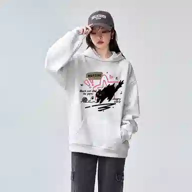 棉购 美式复古潮重磅连帽宽松卡通加绒加厚外套卫衣 男女同款