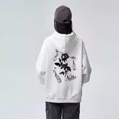 棉购 时尚玫瑰花纹设计连帽加绒加厚百搭休闲潮流卫衣 女款
