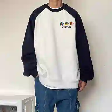 棉购 美式圆领星星印花套头长袖卫衣 男女同款