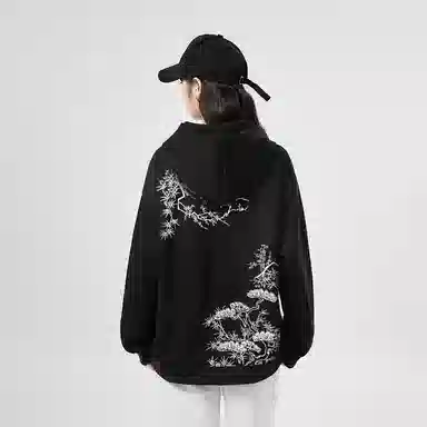 棉购 国风竹林万针刺绣精致潮流时尚休闲百搭宽松绣花卫衣 男女同款