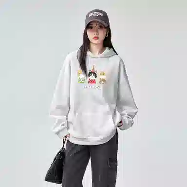 棉购 连帽秋冬季加绒加厚百搭潮流印花美式学生上衣服外套卫衣 女款