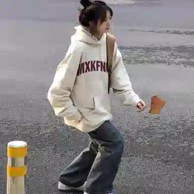 棉购 潮牌美式复古小众字母印花连帽休闲百搭卫衣 男女同款