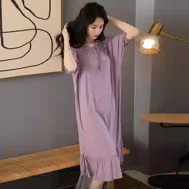 棉购 甜美可爱凉感中长款短袖睡裙 女款