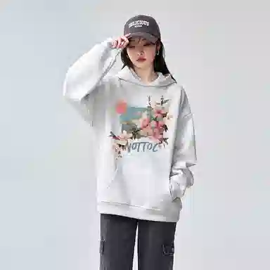 棉购 连帽加绒加厚百搭时尚个性韩版潮流休闲印花图案卫衣 女款