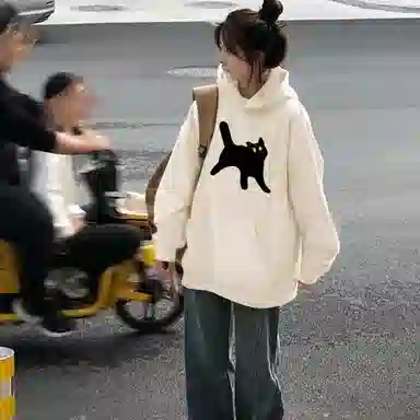 棉购 卡通猫咪印花设计感百搭套头长袖卫衣 男女同款