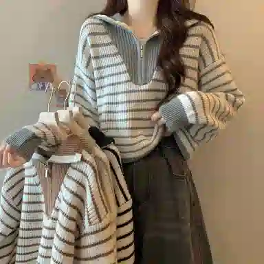 棉购 拉链毛衣宽松外穿打底洋气设计感小众长袖针织衫 女款