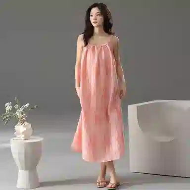 棉购 纯色简约带胸垫无袖睡裙 女款
