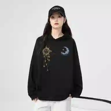 棉购 连帽秋冬季加绒加厚百搭潮流印花美式学生上衣服外套卫衣 男女同款