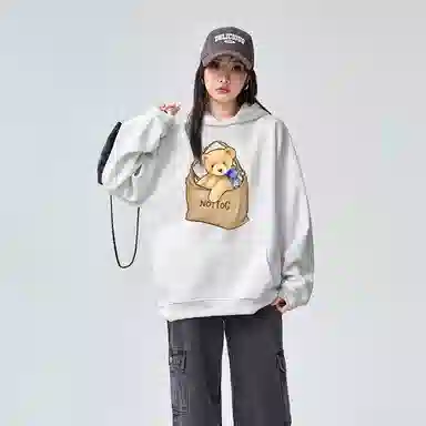 棉购 加绒慵懒风加厚长袖上衣外套卡通可爱宽松休闲卫衣 女款