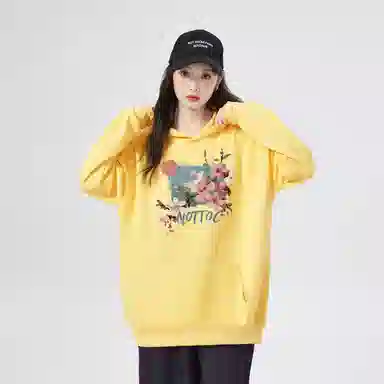 棉购 潮流连帽美式简约卡通设计百搭休闲落肩宽松卫衣 女款