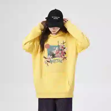 棉购 潮流连帽美式简约卡通设计百搭休闲落肩宽松卫衣 女款