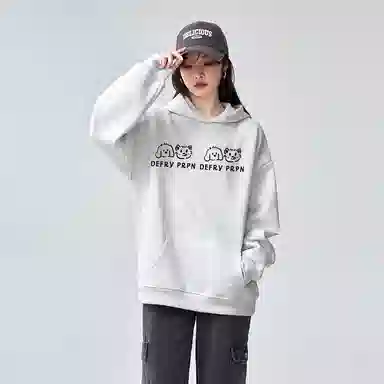 棉购 美式复古连帽宽松卡通个性舒适百搭外套上衣时尚卫衣 女款