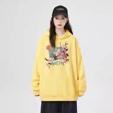 棉购 潮流连帽美式简约卡通设计百搭休闲落肩宽松卫衣 女款