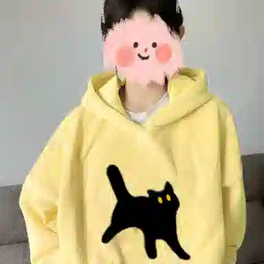 棉购 卡通猫咪印花设计感百搭套头长袖卫衣 男女同款