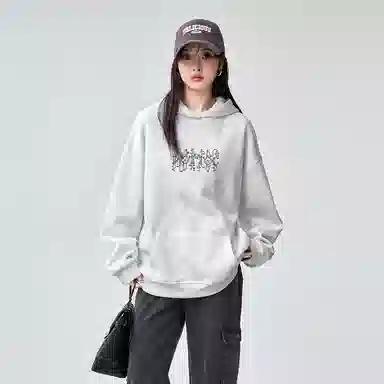 棉购 线条花卉刺绣上衣基础款潮流时尚休闲百搭连帽卫衣 女款