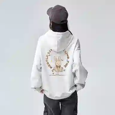 棉购 连帽设计感兔子印花宽松重磅简约时尚长袖卫衣 女款