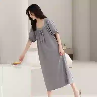 棉购 纯棉家居服休闲韩版甜美短袖春夏季睡裙 女款